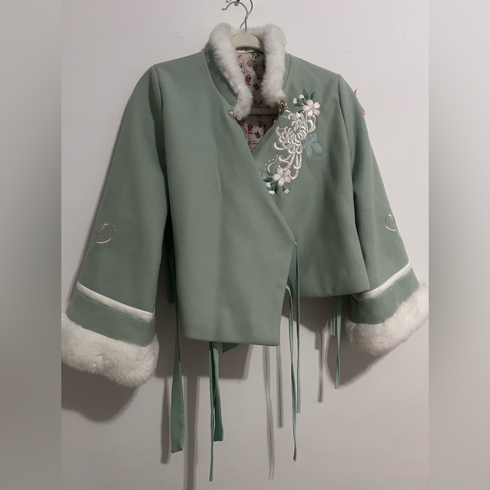 Embroidered Mint Green Women's Coat